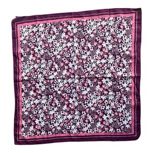 Vintage Burgundy Floral Cotton Bandanna Scarf – Pink & White Wildflower Print